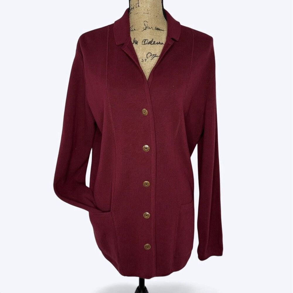 Lizsport Cardigan‎ Sweater Sz S Maroon Pockets Office Layer Preppy Vintage 90s